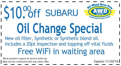 Subaru Oil Change Coupon